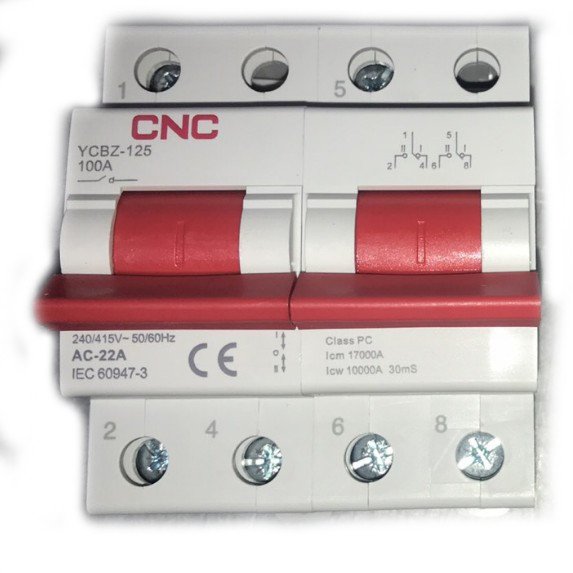 Переключатель нагрузки трехпозиционный YCBZ-125 2P 100A 1-0-2 240/415V CNC ELECTRIC