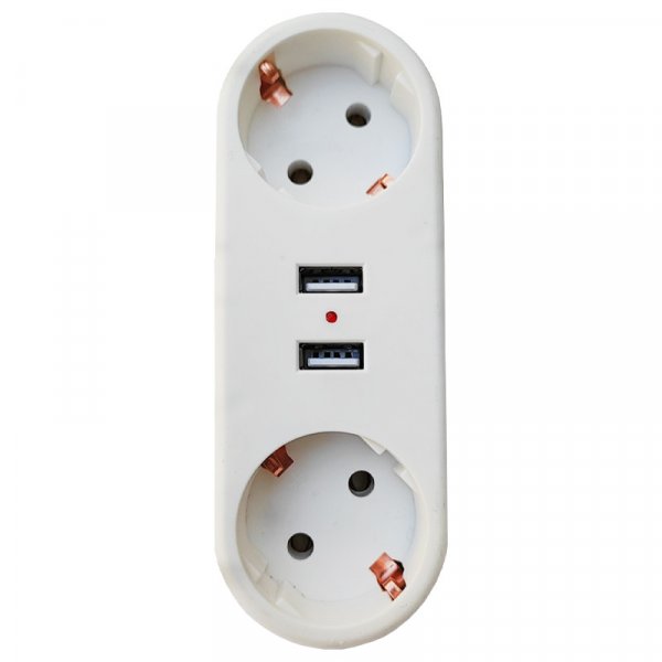 Мережевий розгалужувач B2-1U (2розетки+2USB) 16A, 250В, ElectrO