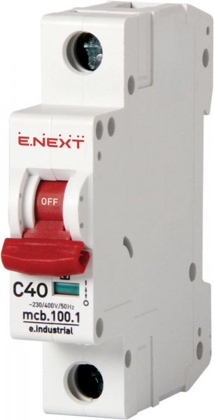 I0180007 Модульний автоматичний вимикач e.industrial.mcb.100.1.C40, 1 р, 40А, C, 10кА
