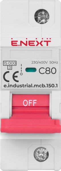 I0630039 Модульный автоматический выключатель e.industrial.mcb.150.1.C80, 1р, 80А, C, 15кА