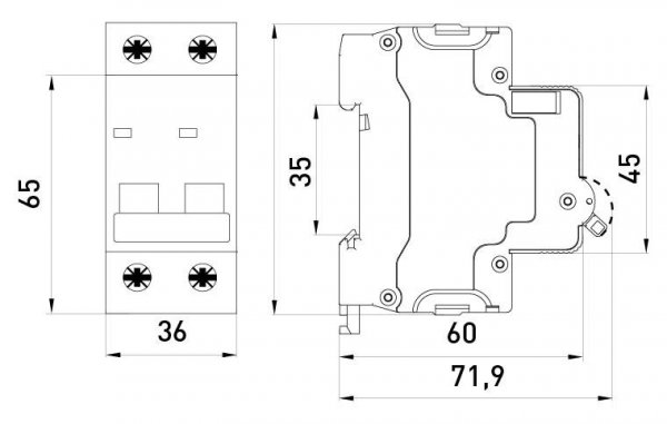 S081014 Модульний автоматичний вимикач e.mcb.stand.60.DC.2.C2, 2р, 2А, C, 6кА, DC