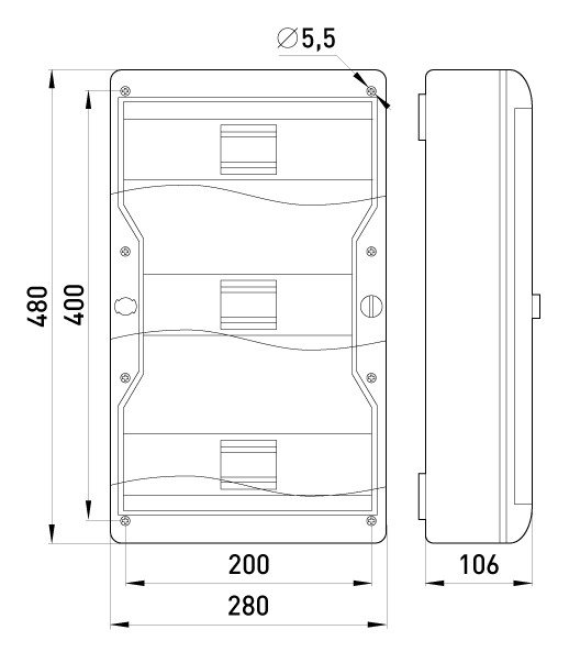 6672-137непр Корпус пластиковый, навесной (NT) 37-модульный, трехрядный, IP 40, с непрозрачной дверцей