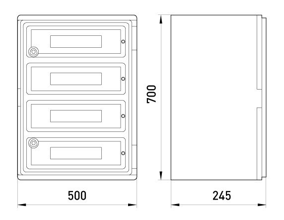 CP5106 Корпус удароміцний з АБС-пластика e.plbox.500.700.245.88m.blank, 500х700х245мм, IP65 з панеллю під 88 модулів