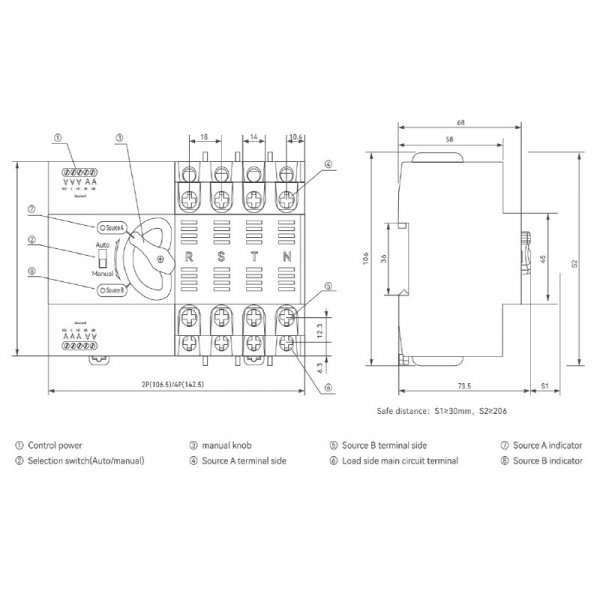 Модульний пристрій введення резерву АВР (HYCQ7) на DIN-рейку, 2Р, 63A, 230/400В  ElectrO