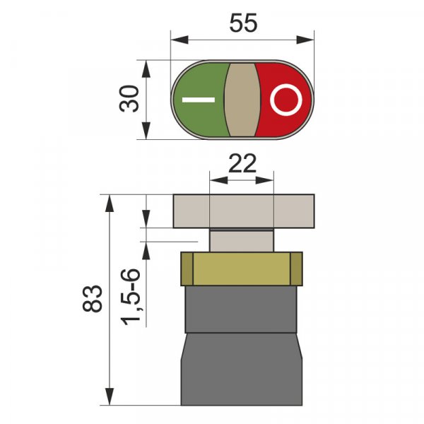 Кнопка XDL21 двойная (красная, зеленая), Ø22mm, NO+NС, с LED подсветкой Electro
