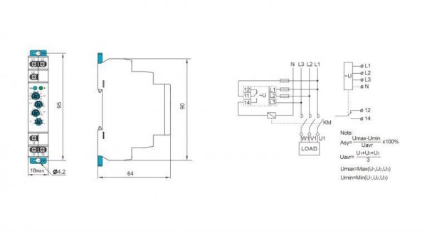 TRV8-05/M265 реле контролю напруги L1-L2-L3-N 127В-265В 2%-20% АС1 250В/DC24В 0,1-10сек. 10А 2 групи TOSUNLux