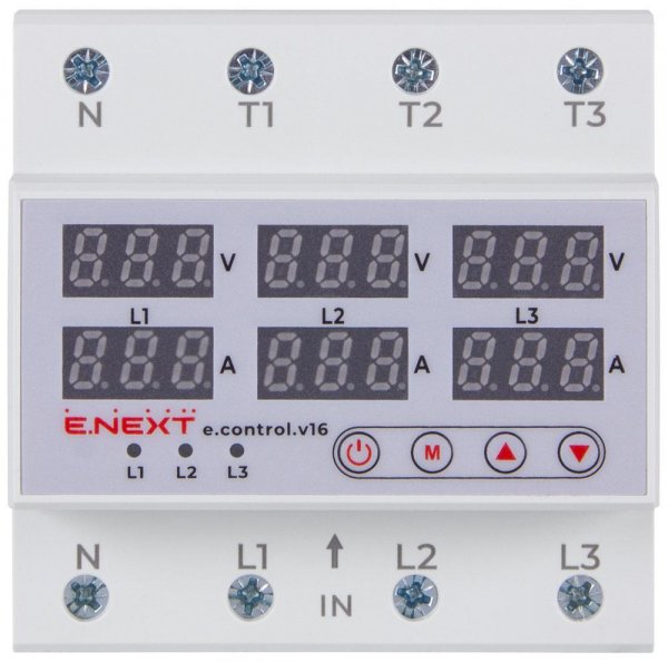 P0690026 Реле контролю напруги та струму трифазне 63А з індикацією e.control.v16 E.NEXT