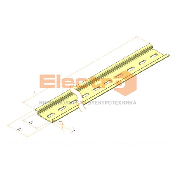 DIN-рейка длина 35х7,5х1000мм, 1 метр, оцинкованная, толщина 1mm, Electro