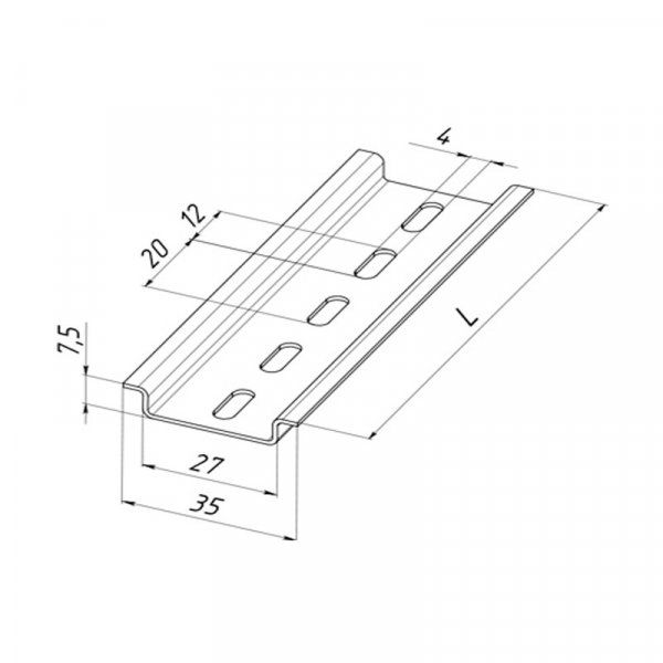 Din-рейка перфорована, оцинкована, 35х7,5х300мм., товщина - 1мм. Electro