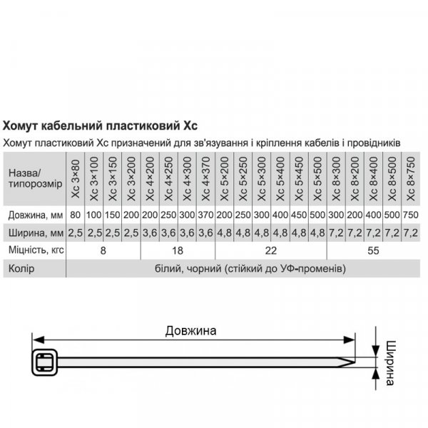 Кабельний Хомут Хс 8mm х 500mm (100шт.) пластиковий білий Electro
