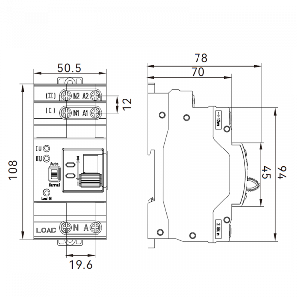Модульний пристрій введення резерву АВР TSMQ8 2Р 63A 230/400В TOSUNLux