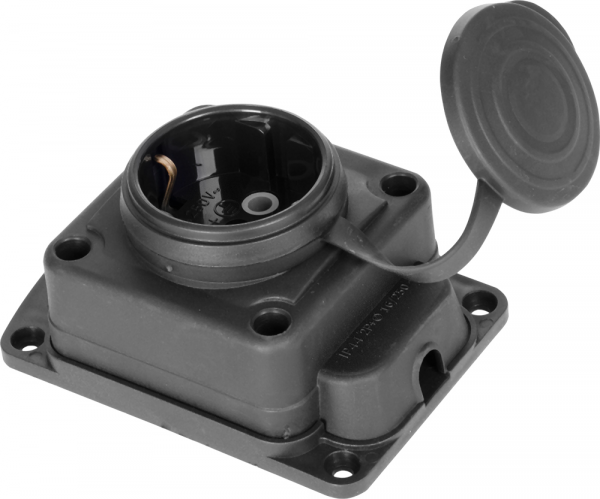 S9100025 Розетка одинарна з захисною кришкою каучукова e.socket.rubber.029.1.16, з з/к, 16А E.NEXT