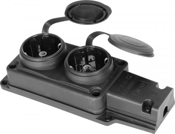 S9100026 Двойная розетка с защитной крышкой каучуковая e.socket.rubber.029.2.16, с з/к, 16А E.NEXT