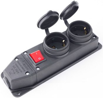 S9100038 Розетка подвійна з захисною кришкою каучукова e.socket.rubber.029.2.16.s, з з/к, 16А, з вимикачем E.NEXT