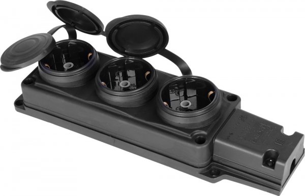 S9100027 Розетка потрійна з захисною кришкою каучукова e.socket.rubber.029.3.16, з з/к, 16А E.NEXT