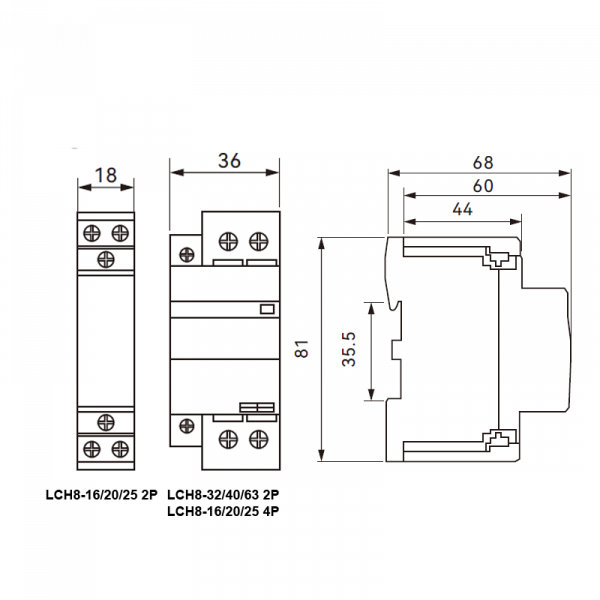 Модульний контактор LCH8-25 25A 2P 2NO TOSUNLux