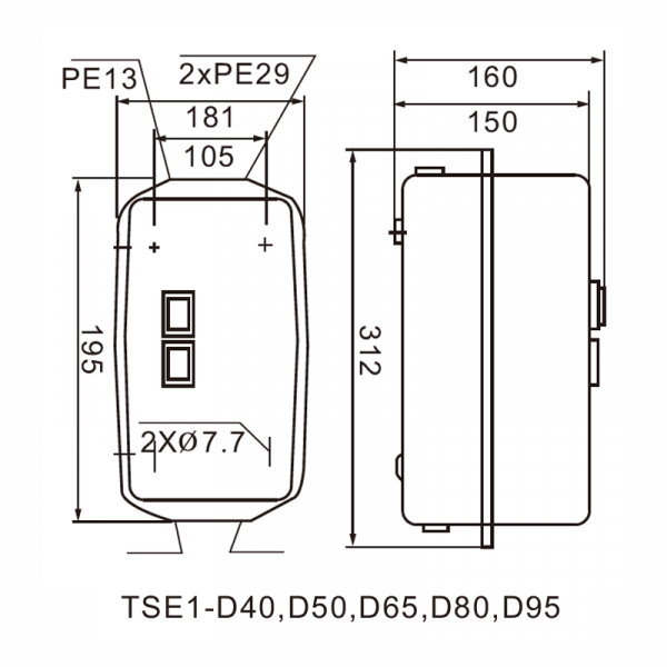 Магнітний пускач TSE1-D40 40А котушка AC220-230V (30A-40A) в корпусі IP54 TOSUNLux
