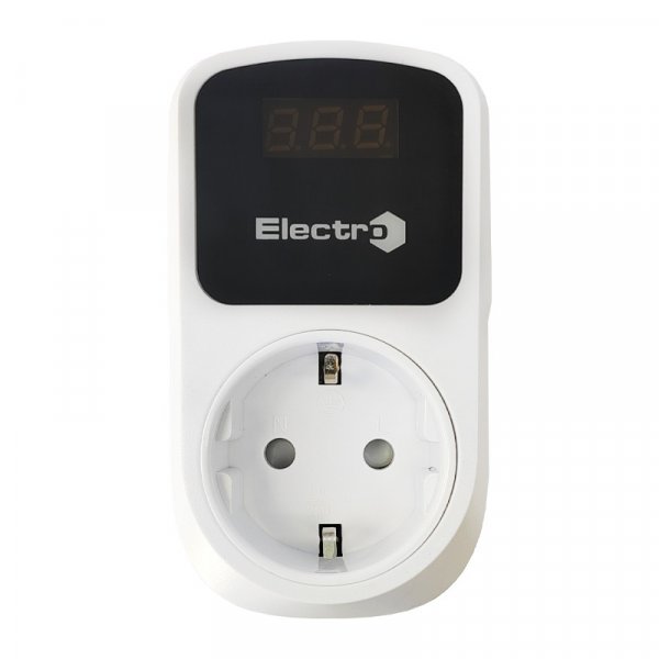 Реле контролю напруги побутове РП з чорним дисплеєм, розеткове, цифрове, 16А, 150-210В/230-280В, 5сек. - 999сек. ElectrO