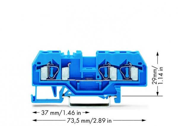 Клема прохідна з пружинним затиском набірна 3-провідна 4,0 мм² синя, WAGO
