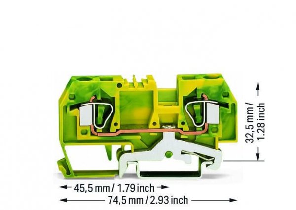 Клема заземлення з пружинним затиском набірна 2-провідна 6,0 мм² жовто-зелена, WAGO