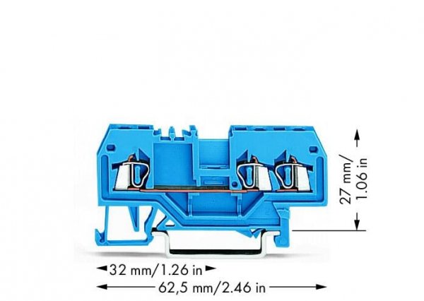 Клема прохідна з пружинним затискачем набірна 3-провідна 1,5 мм² синя, WAGO