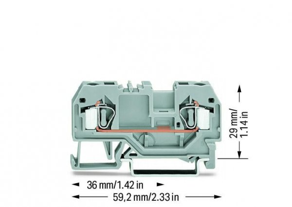 Клемма проходная с пружинным зажимом наборная 2-проводная 4,0 мм² серая, WAGO