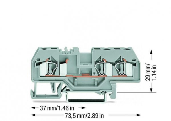 Клема проходная с пружинным зажимом наборная 3-проводная 4,0 мм² серая, WAGO