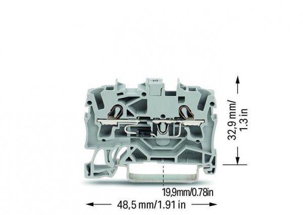 Діодна клема Wago 2002-1211/1000-411 з діодом 1N4007 (анод праворуч) 2,5мм² (сіра)