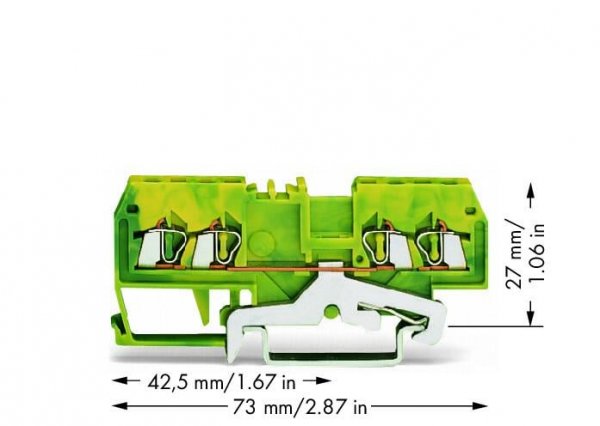 Клема заземлення з пружинним затиском набірна 4-провідна 1,5 мм² жовто-зелена, WAGO