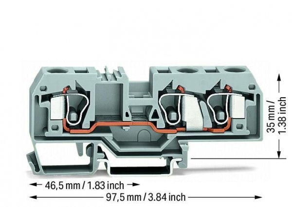 Клема проходная с пружинным зажимом наборная 3-проводная 10 мм² серая, WAGO