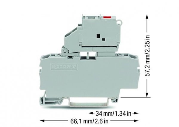 Клемма Wago 2002-1611/1000-836 с разъединителем с индикацией предохранителя 5х20 мм 230В 6,3А (серая)