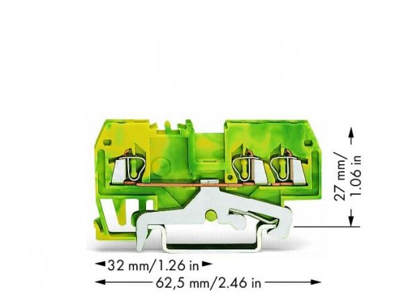 Клема заземлення з пружинним затиском набірна 3-провідна 1,5 мм² жовто-зелена, WAGO