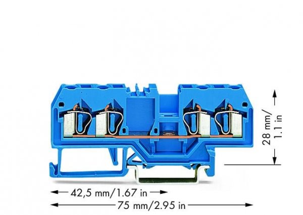 Клема прохідна з пружинним затиском набірна 4-провідна 2,5 мм² синя, WAGO