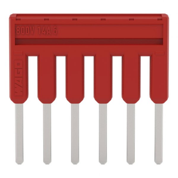 Изолированная гребенчатая перемычка Wago 2000-406/000-005 на 6 контактов 14 А (красная)