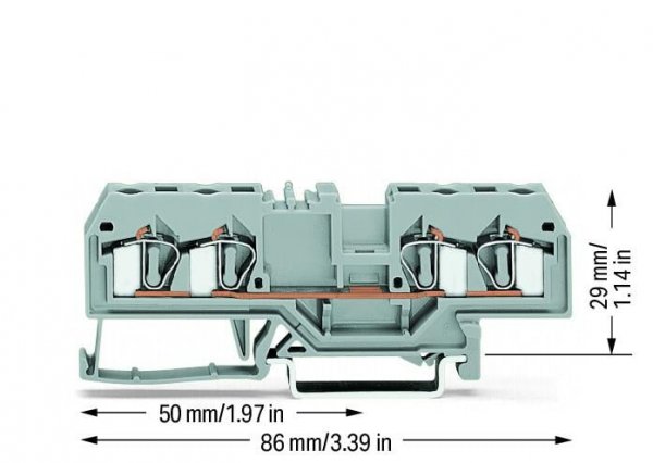 Клема проходная с пружинным зажимом наборная 4-проводная 4,0 мм² серая, WAGO