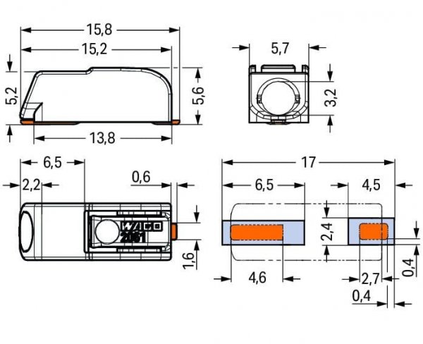 Клема Wago 2061-601/998-404 с нажимной кнопкой для печатных плат 1,5 мм 1P
