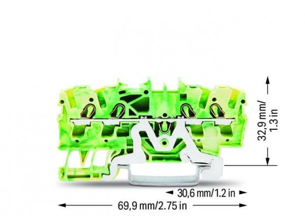 Клемма Wago 2002-1407 Topjob S с заземлением 2,5-4 мм² (желто-зеленая)