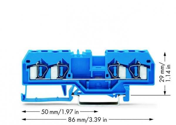 Клема прохідна з пружинним затиском набірна 4-провідна 4,0 мм² синя, WAGO