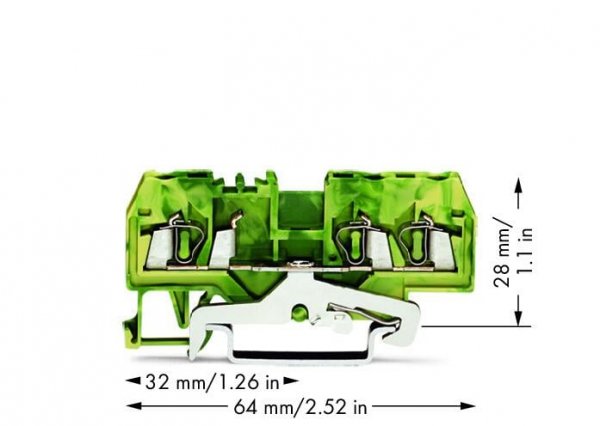 Клема заземлення з пружинним затиском набірна 3-провідна 2,5 мм² жовто-зелена, WAGO