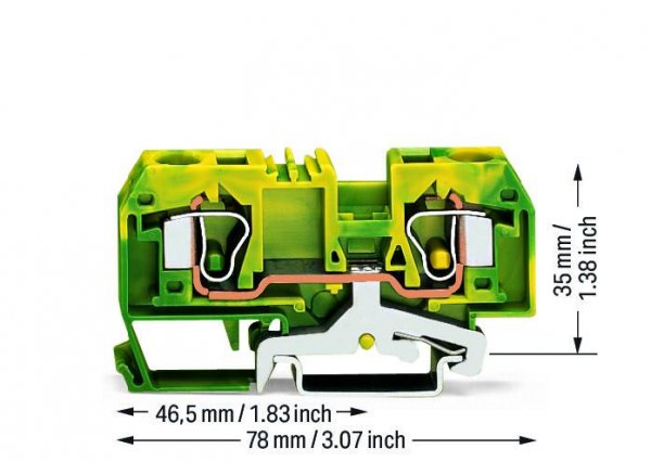 Клема заземлення з пружинним затиском набірна 2-провідна 10 мм² жовто-зелена, WAGO