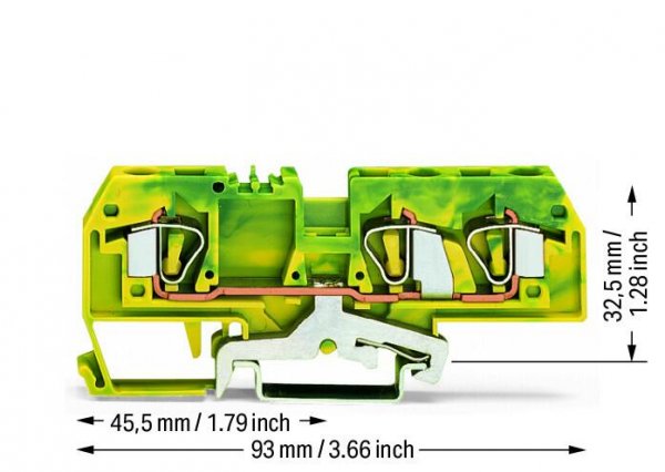 Клема заземлення з пружинним затиском набірна 3-провідна 6,0 мм² жовто-зелена, WAGO