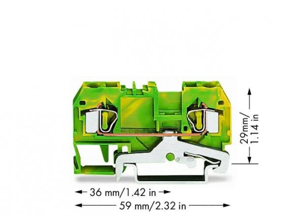 Клема заземлення з пружинним затиском набірна 2-провідна 4,0 мм² жовто-зелена, WAGO