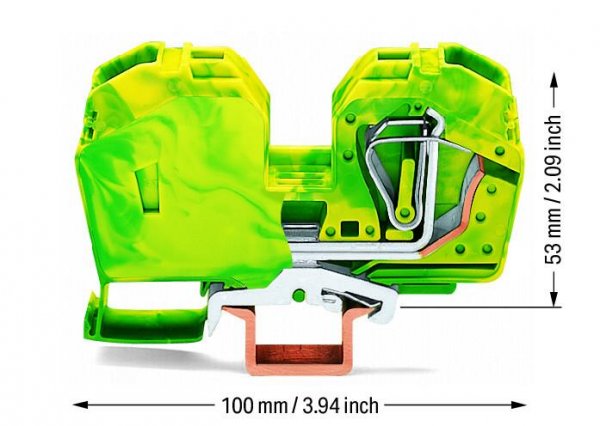Клема заземлення з пружинним затиском набірна 2-провідна 35 мм² жовто-зелена, WAGO