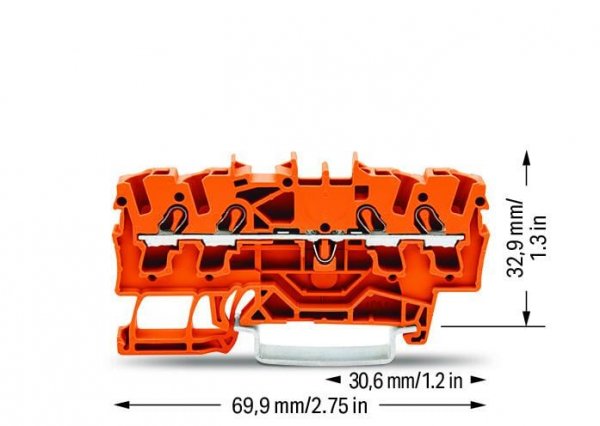 Проходная клемма Wago 2002-1402 на 4 проводника 2,5 мм² 5 мм (оранжевая)