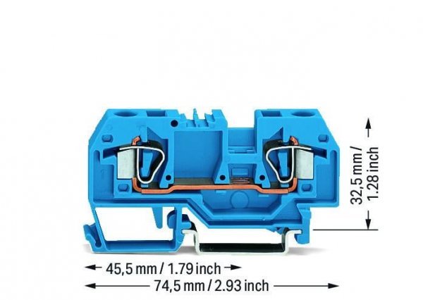 Клема прохідна з пружинним затиском набірна 2-провідна 6,0 мм² синя, WAGO