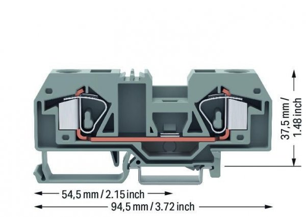 Клема проходная с пружинным зажимом наборная 2-проводная 16 мм² серая, WAGO