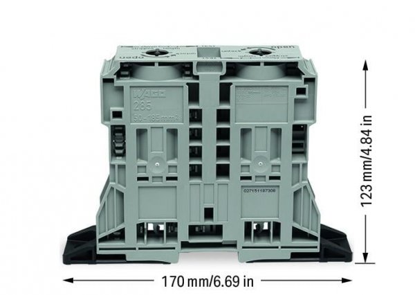 Клема прохідна гвинтова набірна з фланцем 2-провідна 185 мм² сіра, WAGO