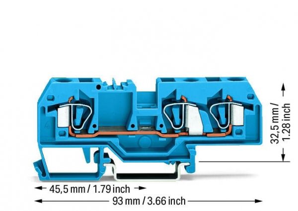Клема прохідна з пружинним затиском набірна 3-провідна 6,0 мм² синя, WAGO