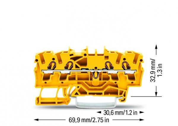 Проходная клемма Wago 2002-1406 для исполнения Ex e II (желтая)