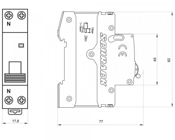Автоматичний вимикач з нейтраллю 4,5кА 1P+N 25А х-ка C Schrack AM417525